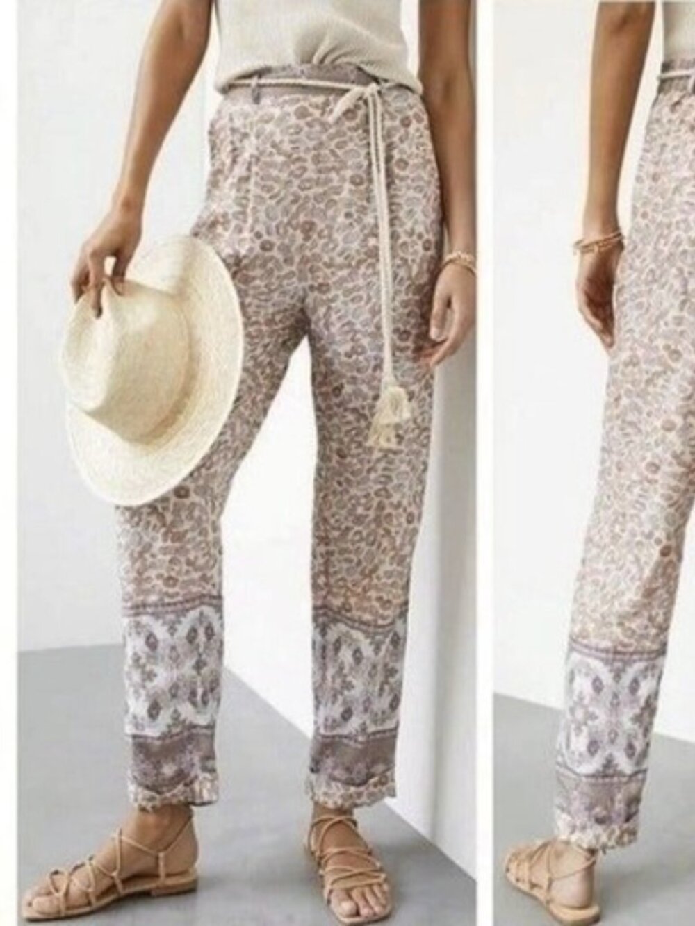 NWT Anthropologie Ollari Mauve Paisley Animal Print New York Tapered Pant M